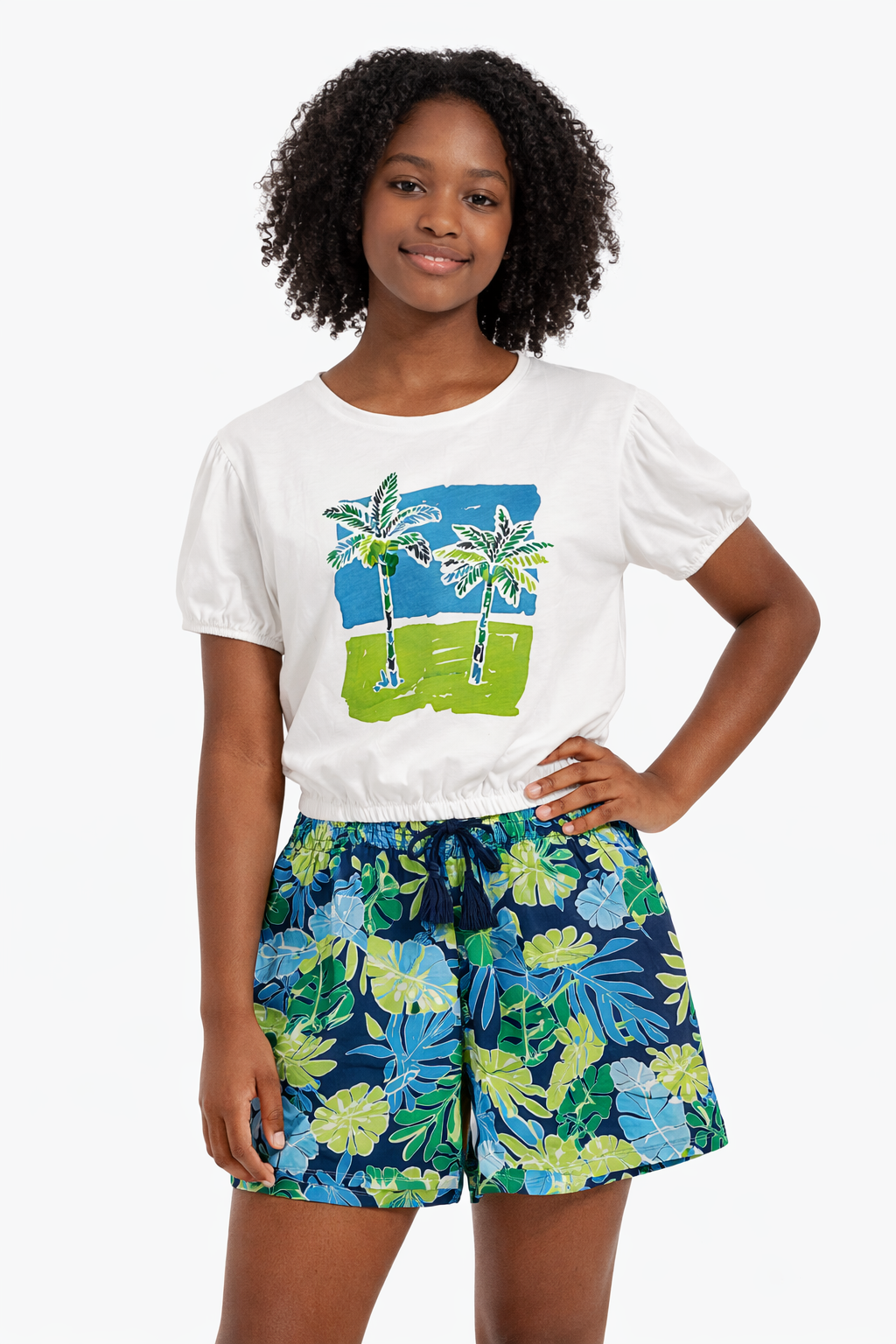 Ensemble junior fille blanc & imprimé tropical – 16 ans