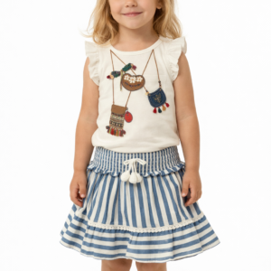 Ensemble fille écru & bleu à rayures – 4 ans