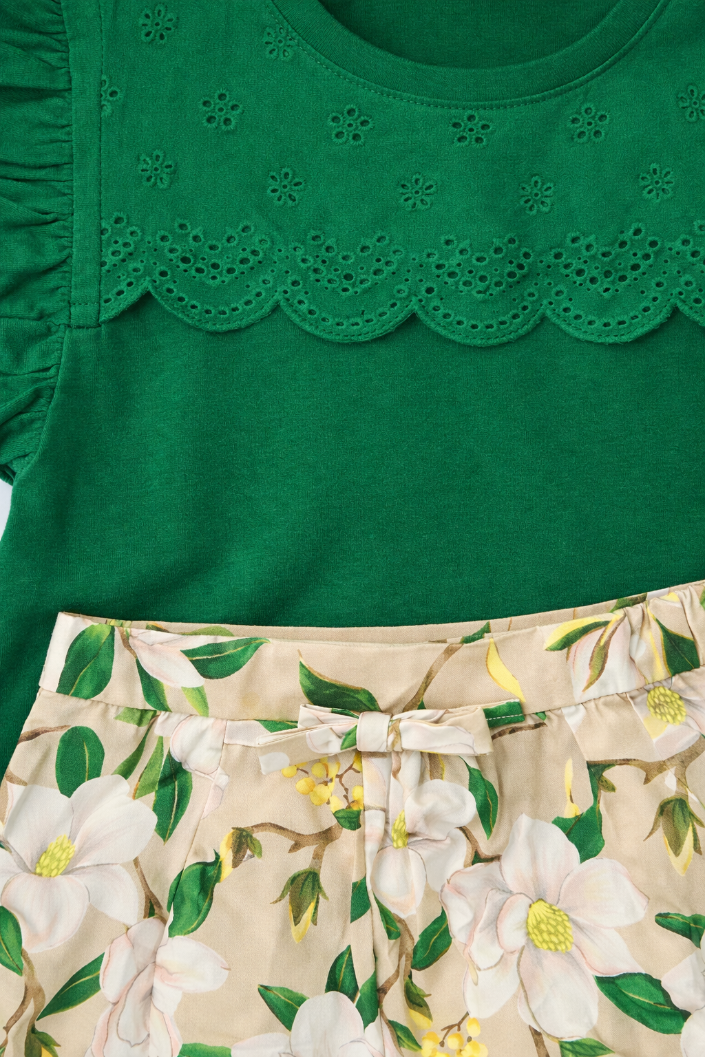 Ensemble fille vert & beige fleuri – 8 ans – Image 4