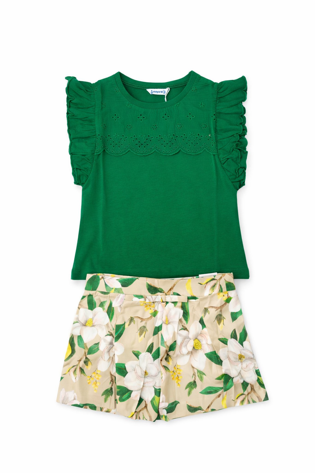 Ensemble fille vert & beige fleuri – 8 ans – Image 2