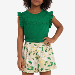 Ensemble fille vert & beige fleuri – 8 ans