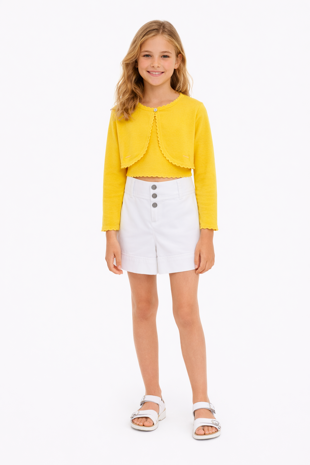 Ensemble fille jaune & blanc élégant – 12 ans